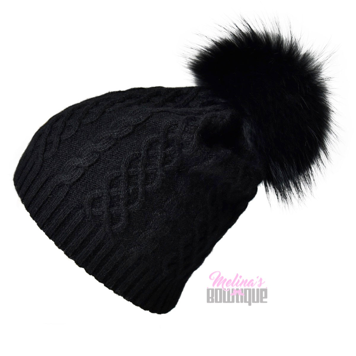 Black Classic Cableknit Cashmere Hat – Melina's Bowtique LLC