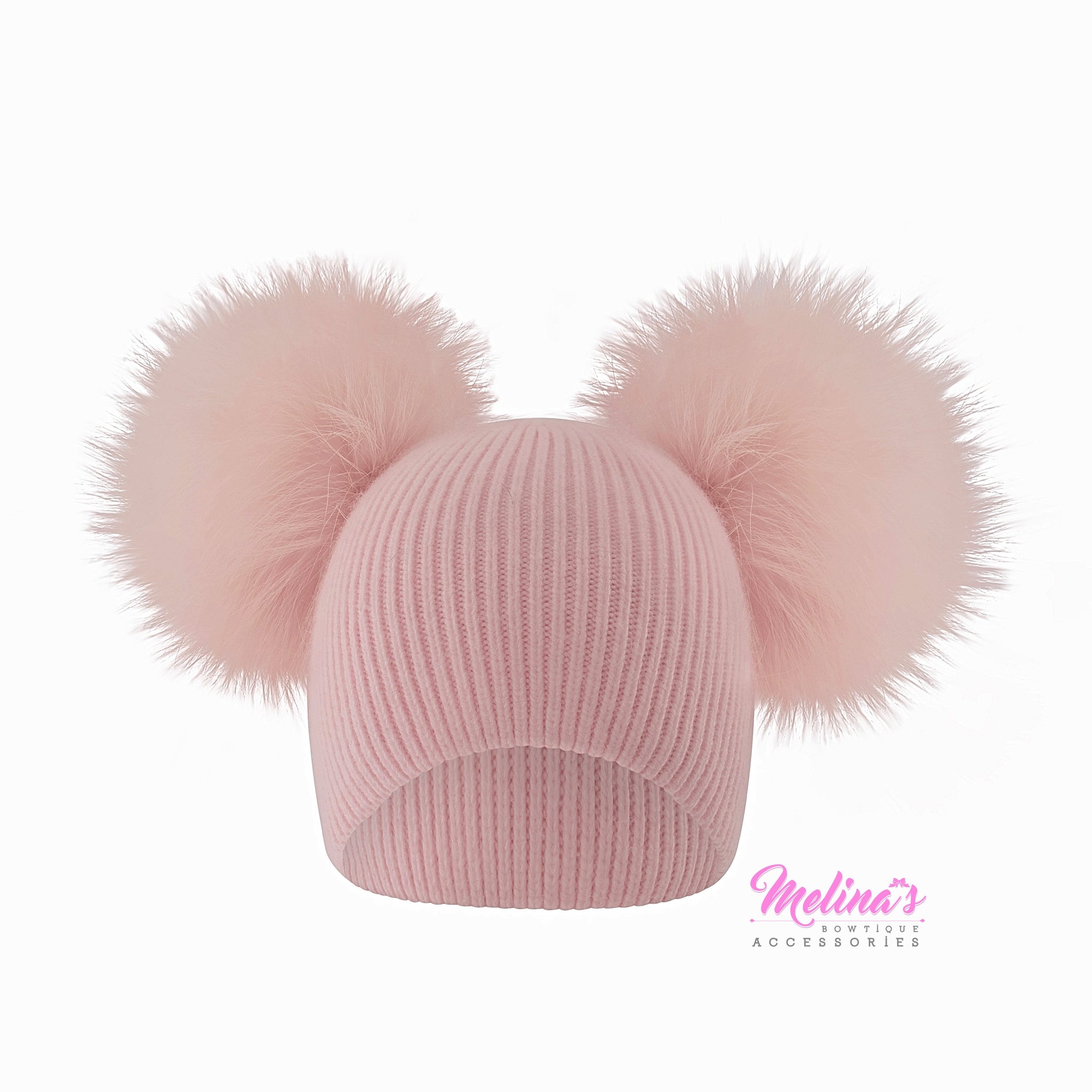 Pink Ribbed Double Pom Angora Beanie – Melina's Bowtique LLC