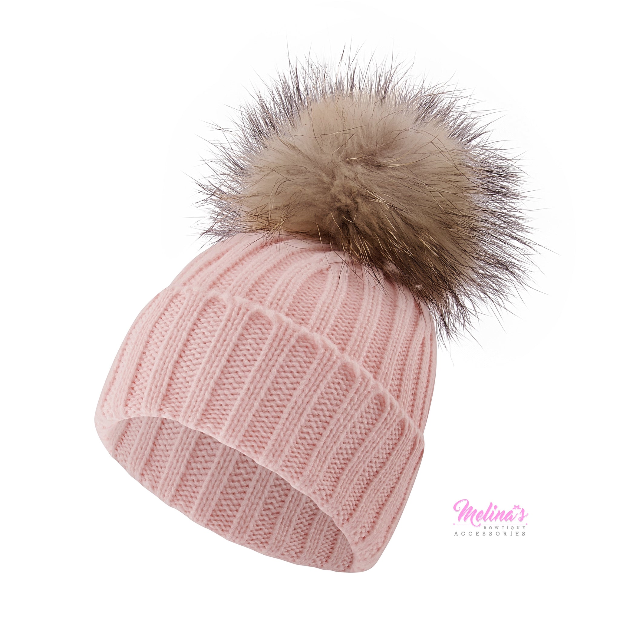 Winter Hat Pink Baby Pom Pom Hat Fuchsia Faux Fur Pom Hot  display picture 1
