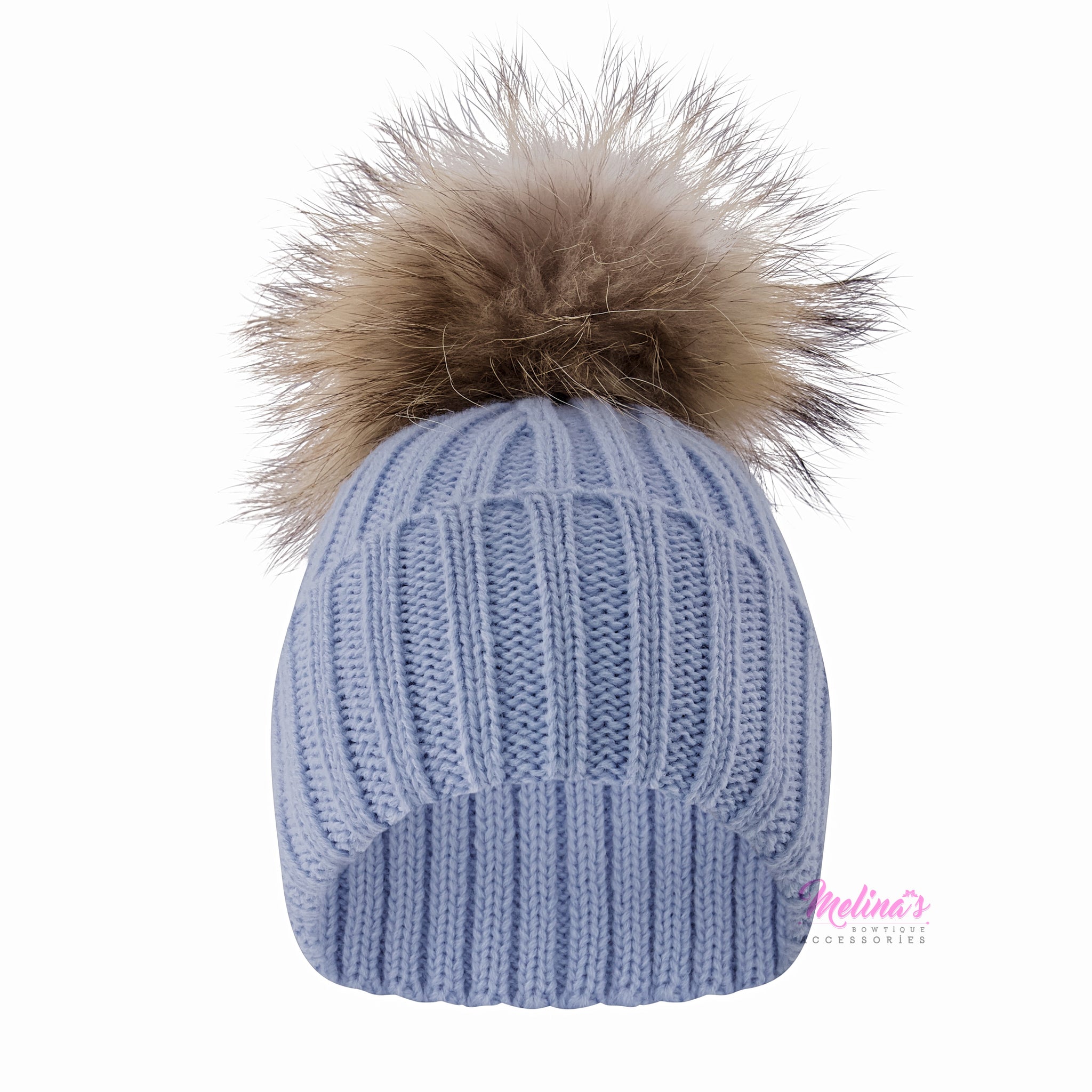Barney’s New York blue beanie w faux fur pom pom Double Pom Pom Hat, Faux Fur Double Pom Pom Beanie, Fleece  main image 2