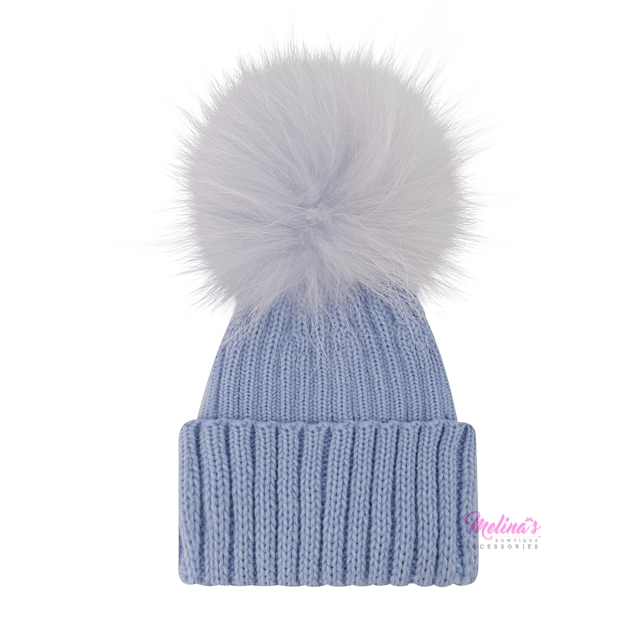 Barney’s New York blue beanie w faux fur pom pom Double Pom Pom Hat, Faux Fur Double Pom Pom Beanie, Fleece  main image 3